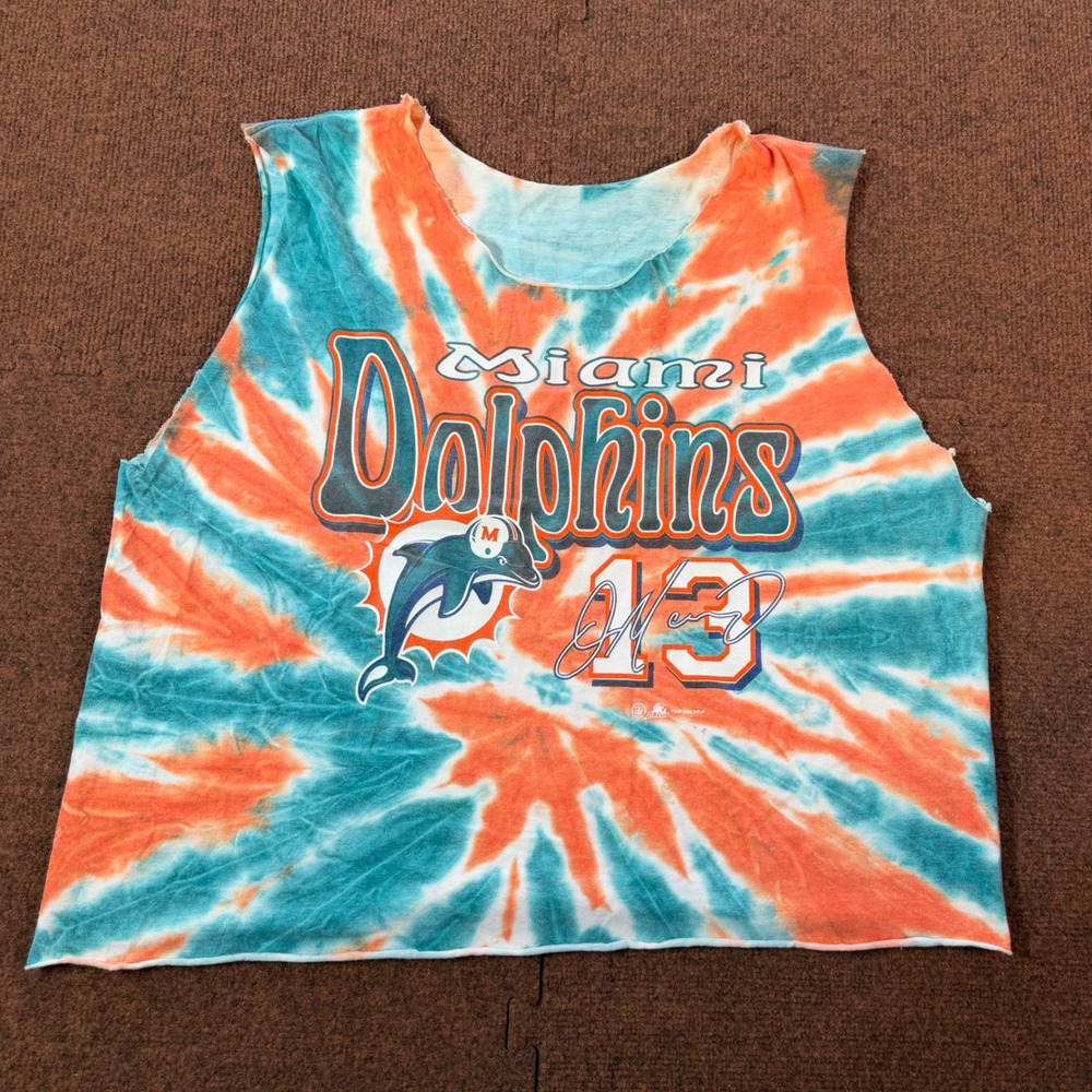 Vintage 1993 Miami Dolphins Dan Marino 13 Tie Dye Crop Muscle Tee Shirt XL DIY